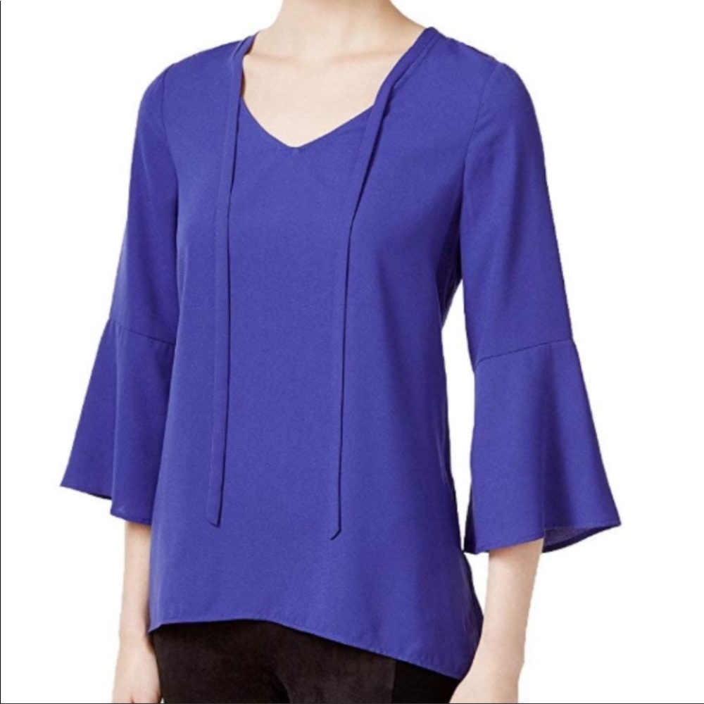 Kensie women XL blouse V-Neck bell purple